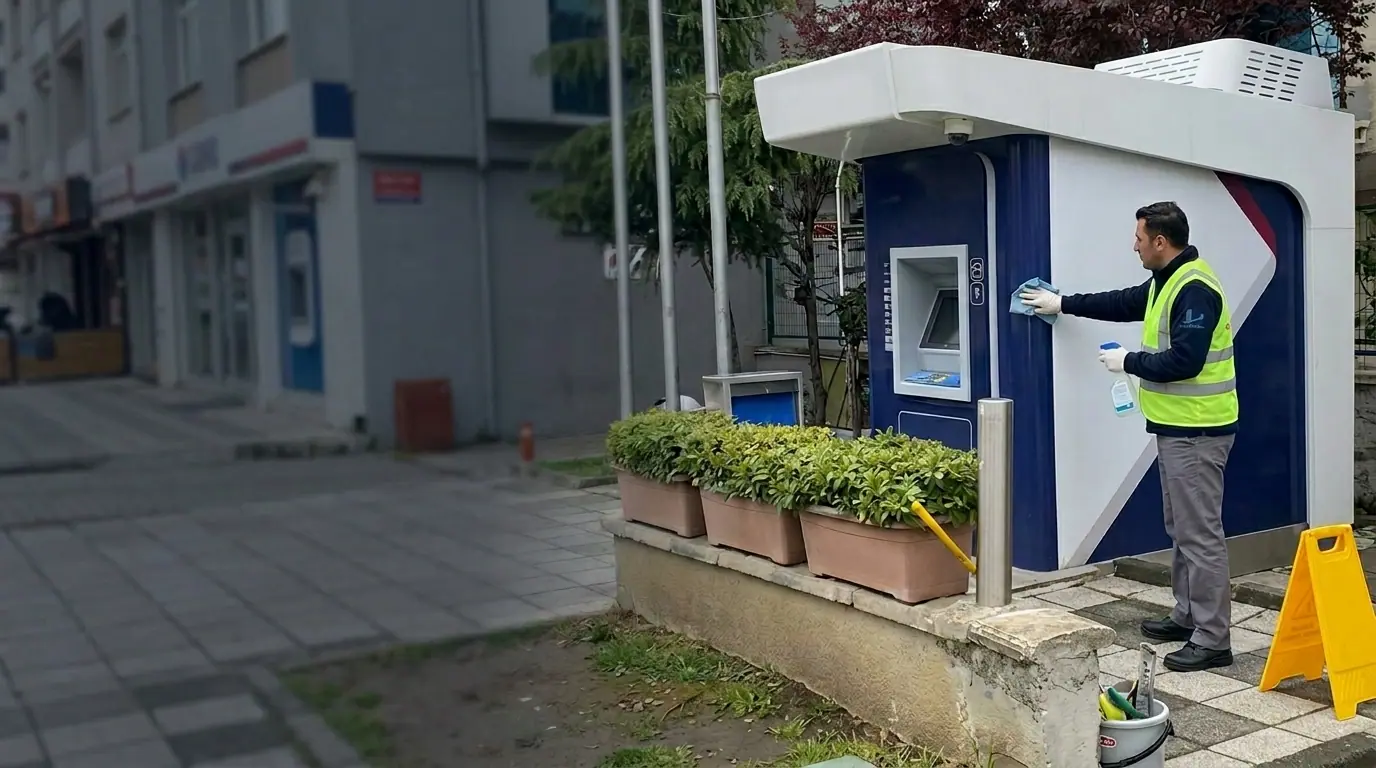 ATM ve otomatik hizmet noktasında yüzey temizlik uygulaması