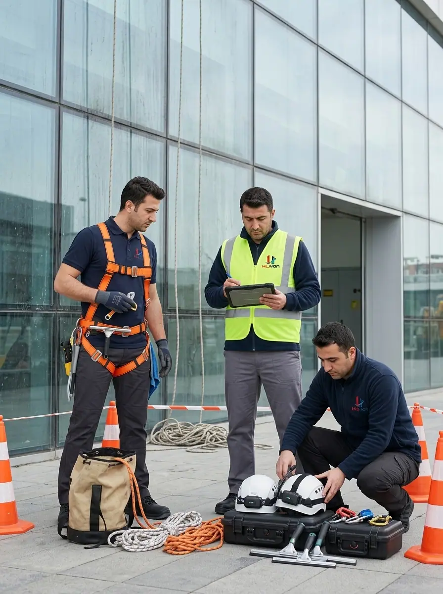 Dış cephe temizliği kapsamında yüksek erişim saha hazırlığı