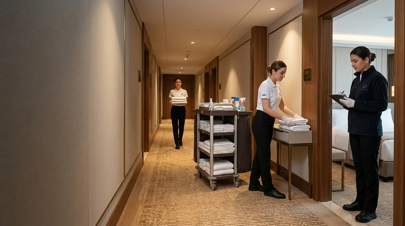 Otel odasında housekeeping hizmet hazırlığı